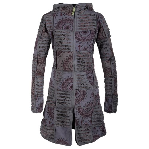Vishes Damen Patchworkmantel Baumwolle Cutwork bedruckt Zipfelkapuze grau 46