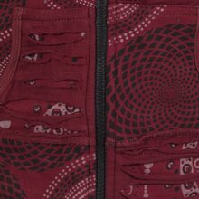 Vishes Kurze Leichte Damen Patchworkjacke aus Baumwolle mit Zipfelkapuze und Cutwork dunkelrot 42