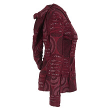 Vishes Kurze Leichte Damen Patchworkjacke aus Baumwolle mit Zipfelkapuze und Cutwork dunkelrot 42