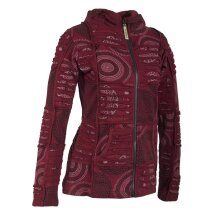 Vishes Kurze Leichte Damen Patchworkjacke aus Baumwolle mit Zipfelkapuze und Cutwork dunkelrot 42