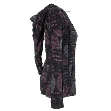 Vishes Kurze Leichte Damen Patchworkjacke aus Baumwolle mit Zipfelkapuze und Cutwork schwarz 38-40