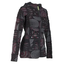 Vishes Kurze Leichte Damen Patchworkjacke aus Baumwolle mit Zipfelkapuze und Cutwork schwarz 38-40