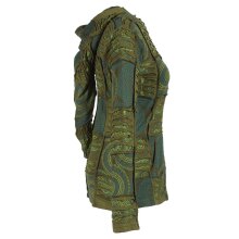 Vishes Kurze Leichte Damen Patchworkjacke aus Baumwolle mit Zipfelkapuze und Cutwork olive 38-40