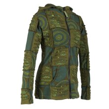 Vishes Kurze Leichte Damen Patchworkjacke aus Baumwolle mit Zipfelkapuze und Cutwork olive 42