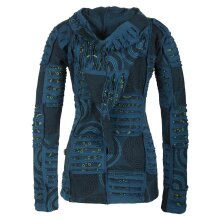 Vishes Kurze Leichte Damen Patchworkjacke aus Baumwolle mit Zipfelkapuze und Cutwork türkis 46