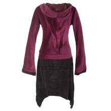 Vishes zweifarbiges Damen Langarm Zipfelkleid aus Samt mit Zipfelkapuze dunkelrot 44
