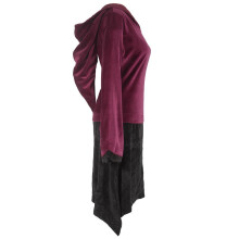 Vishes zweifarbiges Damen Langarm Zipfelkleid aus Samt mit Zipfelkapuze dunkelrot 44