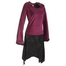 Vishes zweifarbiges Damen Langarm Zipfelkleid aus Samt mit Zipfelkapuze dunkelrot 44