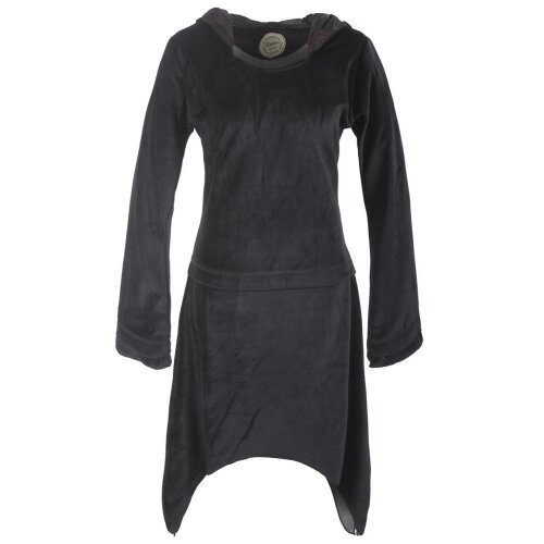 Vishes zweifarbiges Damen Langarm Zipfelkleid aus Samt mit Zipfelkapuze schwarz 36-38