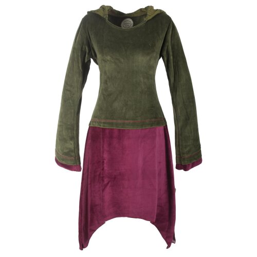 Vishes zweifarbiges Damen Langarm Zipfelkleid aus Samt mit Zipfelkapuze olive 36-38