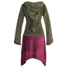 Vishes zweifarbiges Damen Langarm Zipfelkleid aus Samt mit Zipfelkapuze olive 40-42