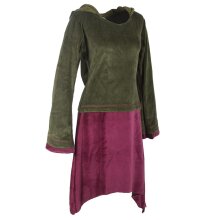 Vishes zweifarbiges Damen Langarm Zipfelkleid aus Samt mit Zipfelkapuze olive 44