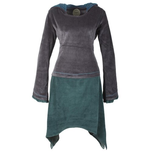 Vishes zweifarbiges Damen Langarm Zipfelkleid aus Samt mit Zipfelkapuze grau 44