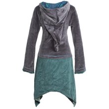 Vishes zweifarbiges Damen Langarm Zipfelkleid aus Samt mit Zipfelkapuze grau 44