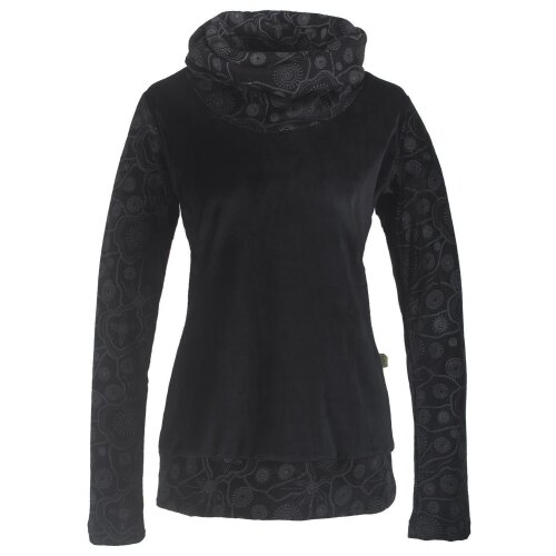 Vishes Damen Rollkragen Samtpullover Sweater aus Baumwolle bedruckt schwarz 32