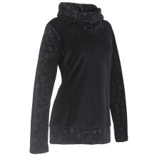 Vishes Damen Rollkragen Samtpullover Sweater aus Baumwolle bedruckt schwarz 34