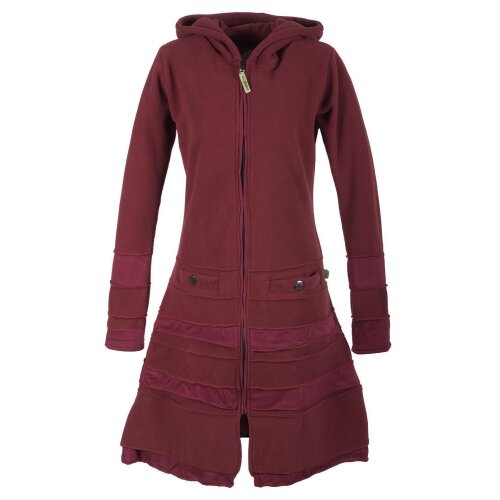 Vishes Langer Damen Patchwork Eco Recycling Fleecemantel mit Kapuze dunkelrot 46