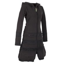Vishes Langer Damen Patchwork Eco Recycling Fleecemantel mit Kapuze schwarz 38