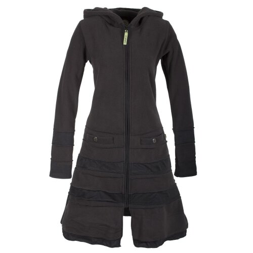 Vishes Langer Damen Patchwork Eco Recycling Fleecemantel mit Kapuze schwarz 46-48