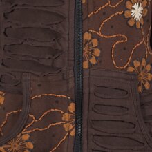 Vishes - Bestickte Damen Blumen Patchworkjacke Hoodie aus Baumwolle mit Zipfelkapuze braun 50