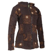 Vishes - Bestickte Damen Blumen Patchworkjacke Hoodie aus Baumwolle mit Zipfelkapuze braun 50