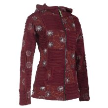 Vishes - Bestickte Damen Blumen Patchworkjacke Hoodie aus Baumwolle mit Zipfelkapuze dunkelrot 38-40