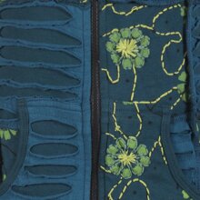 Vishes - Bestickte Damen Blumen Patchworkjacke Hoodie aus Baumwolle mit Zipfelkapuze türkis 42