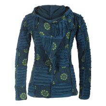 Vishes - Bestickte Damen Blumen Patchworkjacke Hoodie aus Baumwolle mit Zipfelkapuze türkis 42