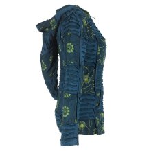 Vishes - Bestickte Damen Blumen Patchworkjacke Hoodie aus Baumwolle mit Zipfelkapuze türkis 42