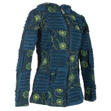 Vishes - Bestickte Damen Blumen Patchworkjacke Hoodie aus Baumwolle mit Zipfelkapuze türkis 42