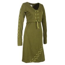 Vishes Langarm Damen Winter Stillkleid Knielang aus Biobaumwolle zum Schnüren olive 36