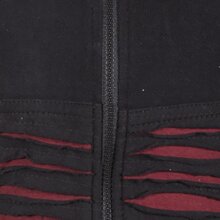 Vishes Gestreifte Damen Patchworkjacke Kapuzenjacke Hoodie Baumwolle mit Cutwork schwarz-dunkelrot 46-48