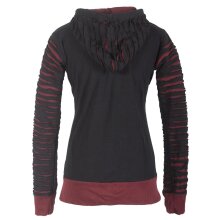 Vishes Gestreifte Damen Patchworkjacke Kapuzenjacke Hoodie Baumwolle mit Cutwork schwarz-dunkelrot 46-48
