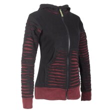 Vishes Gestreifte Damen Patchworkjacke Kapuzenjacke Hoodie Baumwolle mit Cutwork schwarz-dunkelrot 46-48