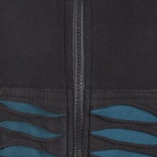 Vishes Gestreifte Damen Patchworkjacke Kapuzenjacke Hoodie Baumwolle mit Cutwork schwarz-türkis 36