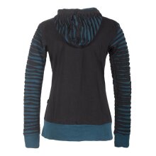 Vishes Gestreifte Damen Patchworkjacke Kapuzenjacke Hoodie Baumwolle mit Cutwork schwarz-türkis 36