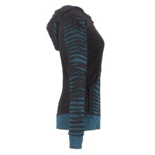 Vishes Gestreifte Damen Patchworkjacke Kapuzenjacke Hoodie Baumwolle mit Cutwork schwarz-türkis 36