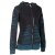 Vishes Gestreifte Damen Patchworkjacke Kapuzenjacke Hoodie Baumwolle mit Cutwork schwarz-türkis 36