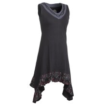 Vishes Armloses Hippie Zipfelkleid aus Baumwolle mit V-Ausschnitt und Rüschen schwarz 48-50