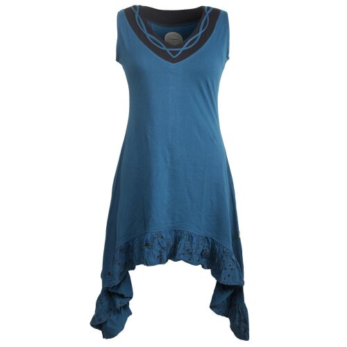 Vishes Armloses Hippie Zipfelkleid aus Baumwolle mit V-Ausschnitt und Rüschen türkis 44