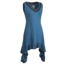 Vishes Armloses Hippie Zipfelkleid aus Baumwolle mit V-Ausschnitt und Rüschen türkis 44