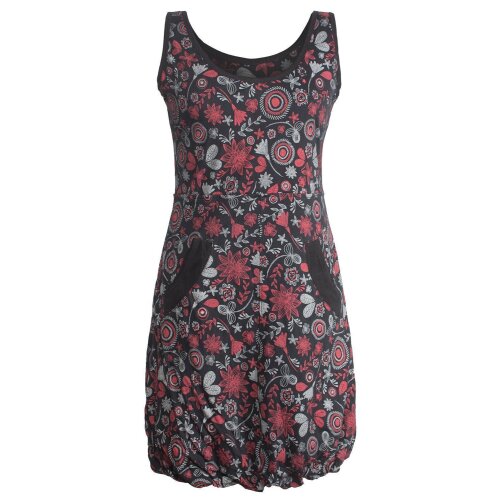 Vishes Ärmelloses mit Blumen Bedrucktes Ballonkleid mit Taschen schwarz 42-44