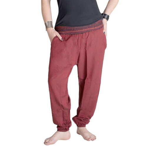 Vishes Chino Haremshose Einheitsgröße mit dehnbarem gestreiften Bund und Taschen dunkelrot