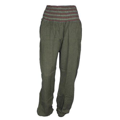 Vishes Chino Haremshose Einheitsgröße mit dehnbarem gestreiften Bund und Taschen olive