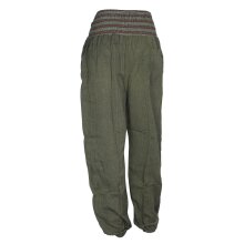 Vishes Chino Haremshose Einheitsgröße mit dehnbarem gestreiften Bund und Taschen olive