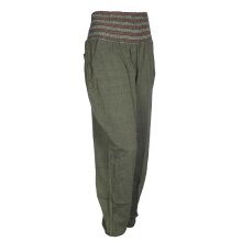 Vishes Chino Haremshose Einheitsgröße mit dehnbarem gestreiften Bund und Taschen olive