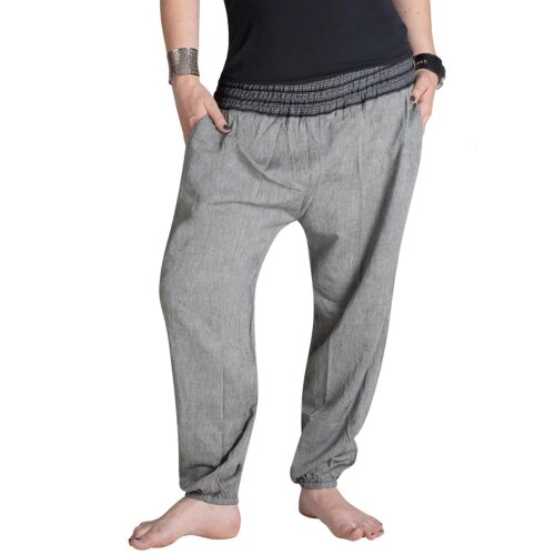Vishes Chino Haremshose Einheitsgröße mit dehnbarem gestreiften Bund und Taschen grau