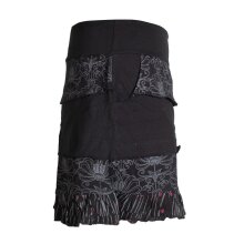 Vishes Damen Patchwork Rüschen-Rock mit Breitem Dehnbarem Bund und Taschen schwarz 44