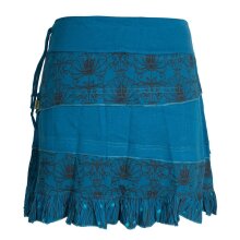 Vishes Damen Patchwork Rüschen-Rock mit Breitem Dehnbarem Bund und Taschen türkis 44