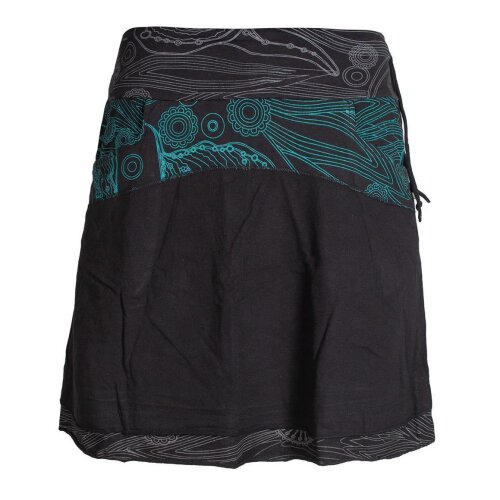 Vishes Kurzer Lagen-Look Baumwoll-Rock Bedruckter Breiter Bund mit Taschen schwarz 34